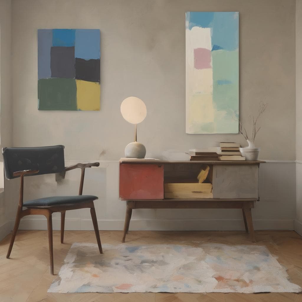 Ζωγραφικά έργα με αφηρημένα μοτίβα και καρέ, σύγχρονη τέχνη και εσωτερική διακόσμηση για ανθρώπινη έκφραση.