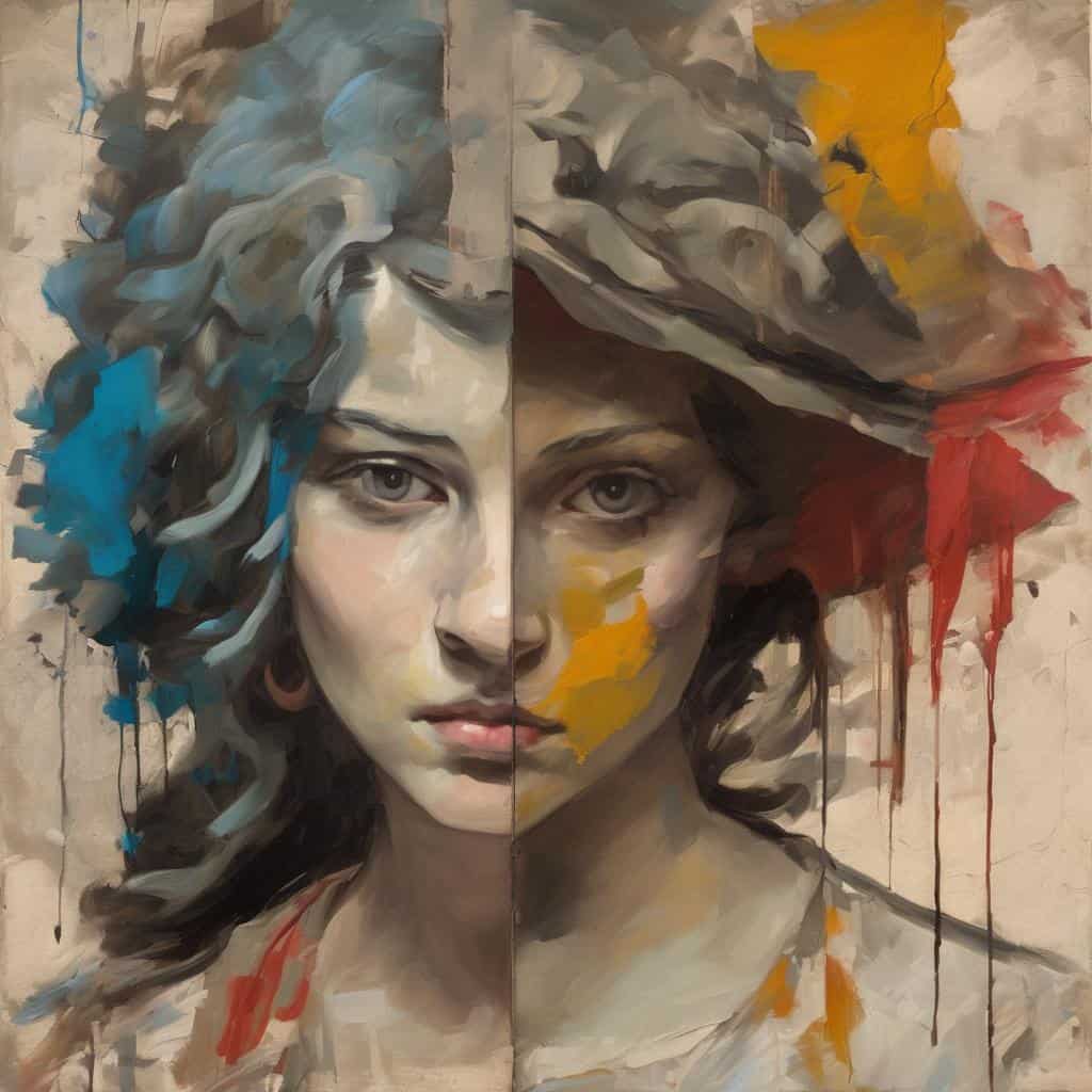 Ζωγραφική πορτρέτου κοπέλας, τέχνη και ανθρώπινη έκφραση, σύγχρονο καλλιτεχνικό έργο.